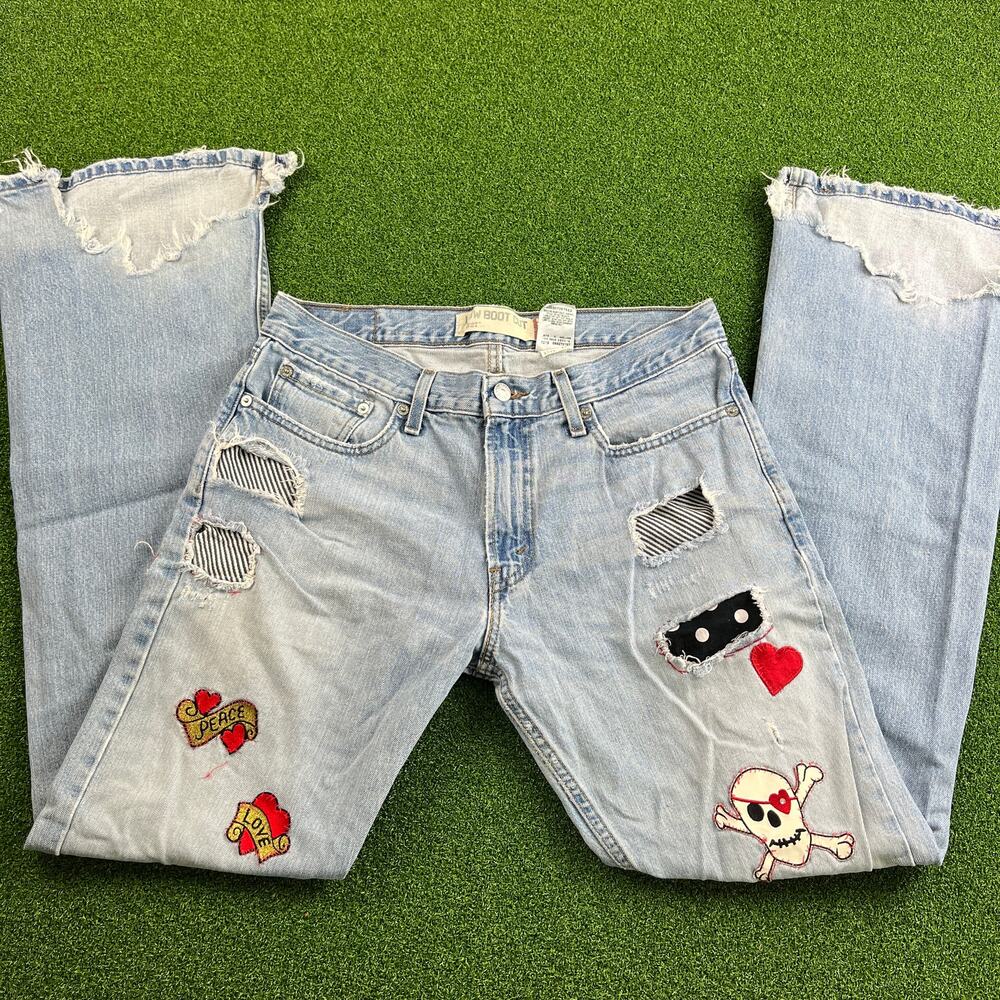 Vintage 90s Y2K Levi's Custom Redone Light Wash Row Rise Distressed Jeans Sz 32"